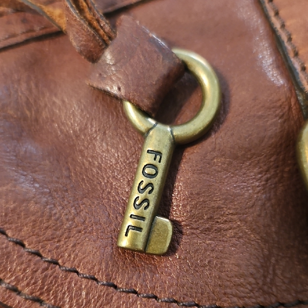 Fossil Brown Leather Bag with Gold Accents - Picture 2 of 10